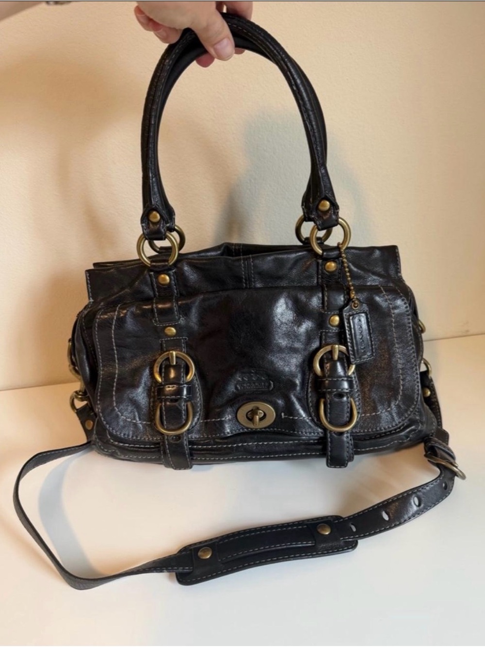 Rare Vintage Coach 65th Anniversary Garcia Black Leather Shoulder Bag #12704